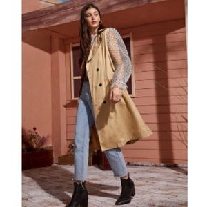 Shein | Contrast Dobby Mesh Sleeve Belted Trench Coat Sz | L